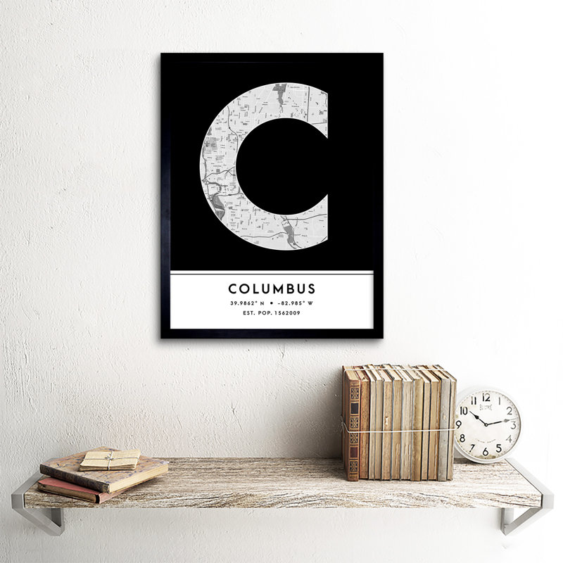 Columbus City Map Columbus Black & White - Single Picture Frame Typography