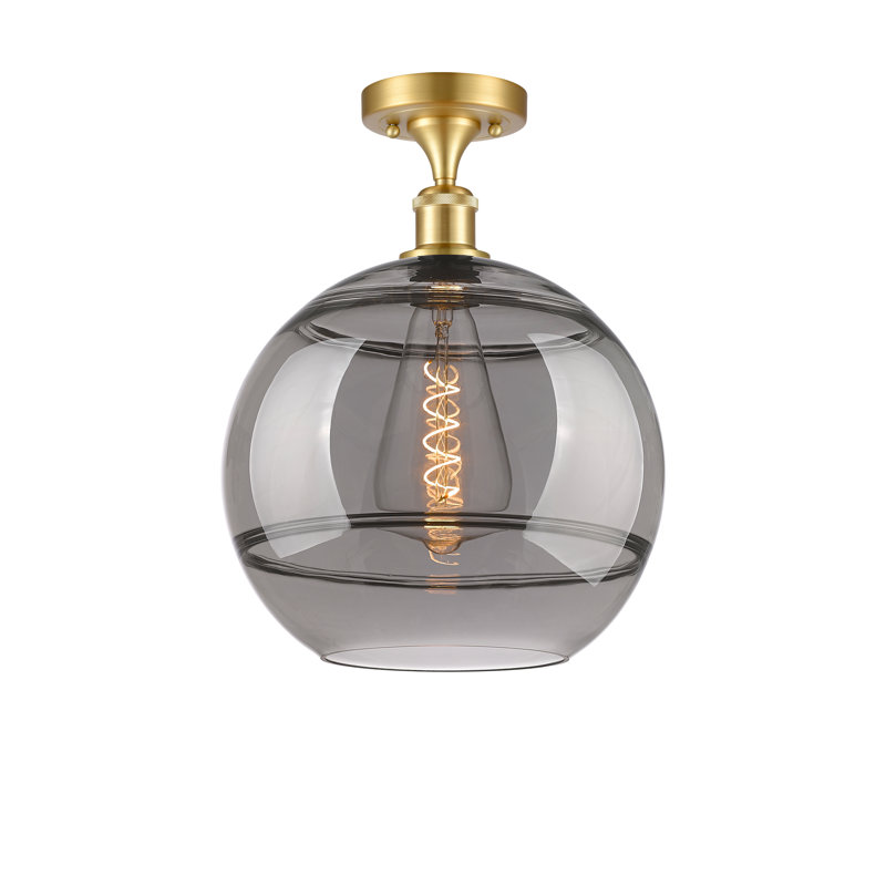 Plafonnier semi-encastré 1 lumière Ballston - Adrieanna, Or satiné, H 14,63 po x l 12 po x P 12 po, Gris fumée clair