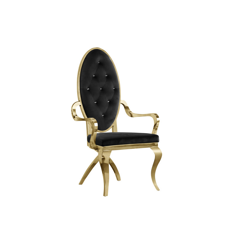 Tufted Velvet Upholstered Armchair, Gold, Black Velvet