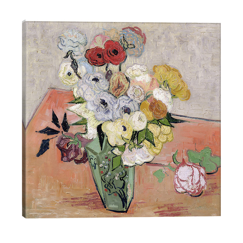 Japanese Vase With Roses And Anemones, 1890 by Vincent Van Gogh - Painting on Canvas, No Frame
