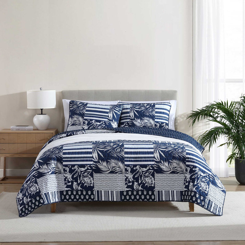 Nautica Avalon Patchwork Cotton Reversible Navy Quilt Set, King