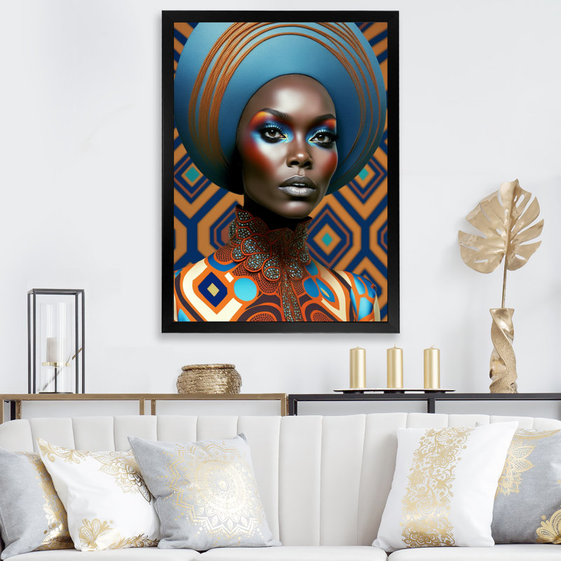 «Classy Portrait of Elegant African Lady IV», reproduction sur toile, H 20 po x l 12 po x P 1 po, Cadre photo noir