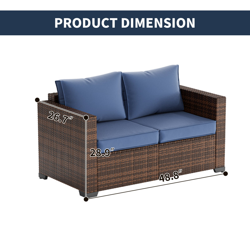Sofa deux places en osier pour terrasse, Bleu