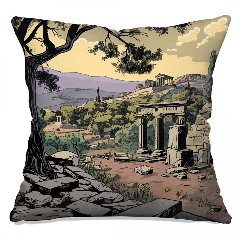 Coussin décoratif ruines anciennes, 26 po x 26 po
