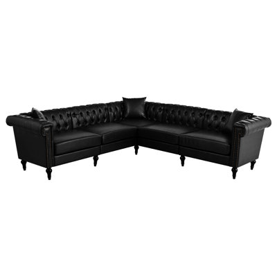 Canapé modulaire réversible capitonné en forme de L 5 places Chesterfield