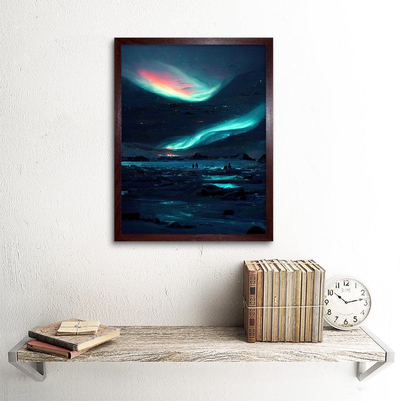 Northern Lights Aurora Borealis Iceland Sky - Print, Brown Framed Paper, 43cm H x 33cm W