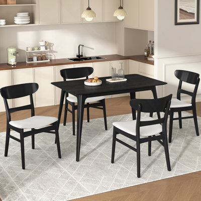 5-Piece Dining Set, Wood Frame Table And 4 Upholstered Chairs