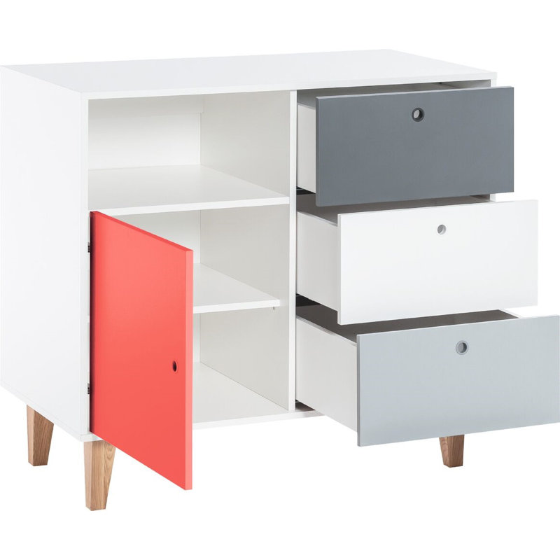 Aleana 3 Drawer Combi Chest, Red/White/Grey