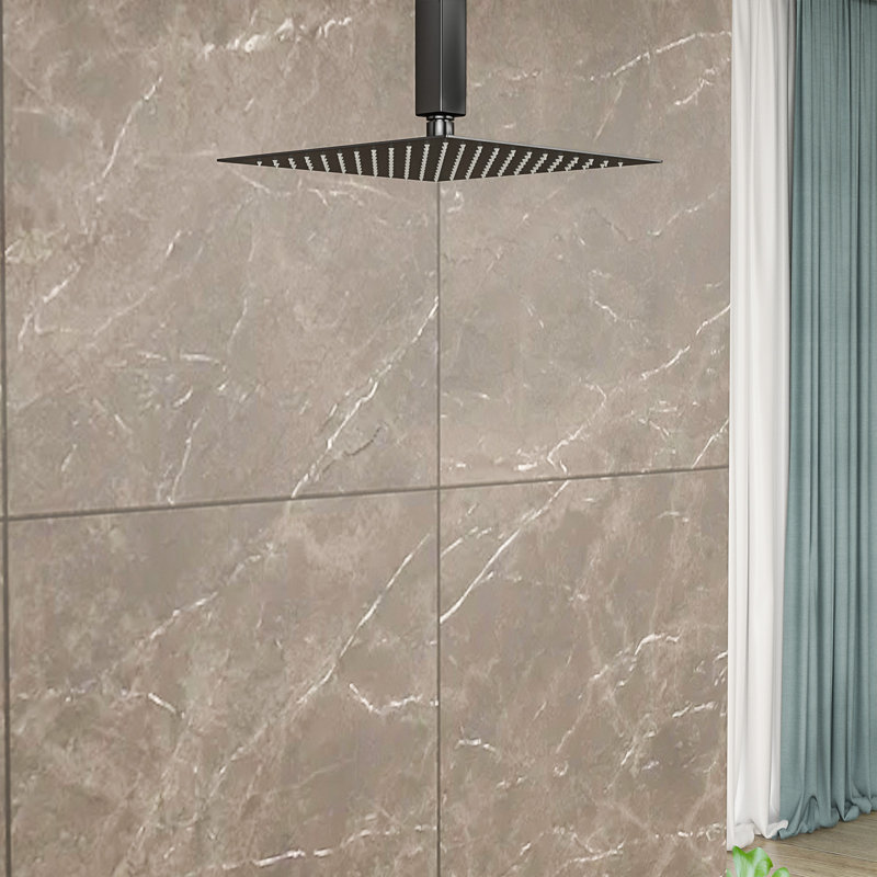 10 Inch Square Waterfall Full Body Coverage Rainfall Bathroom Shower Head Faucet, Matte Black