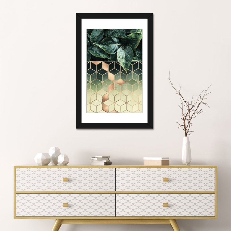 «Leaves And Cubes II» par Elisabeth Fredriksson, impression sur toile tendue, H 24 po x l 16 po x P 1 po, Blanc