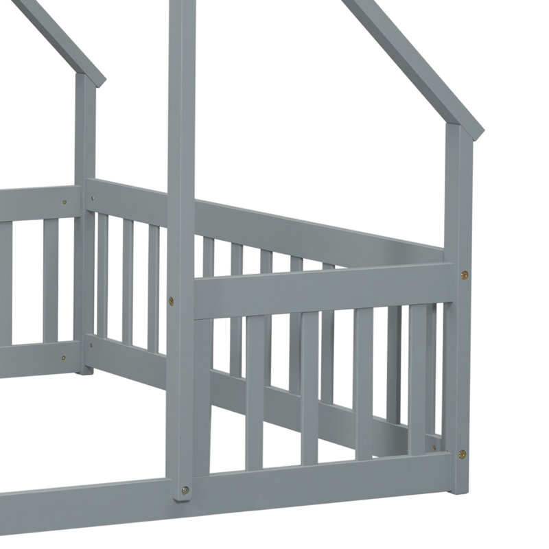 WoodNest House-Shaped Floor Bed with Guardrails, Gray, Twin