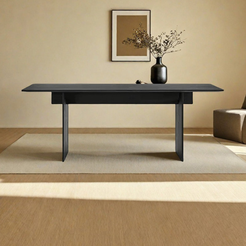 Grande table de salle à manger écologique en bois massif, H 28,74 po x L 78,74 po x l 35,43 po, Noir