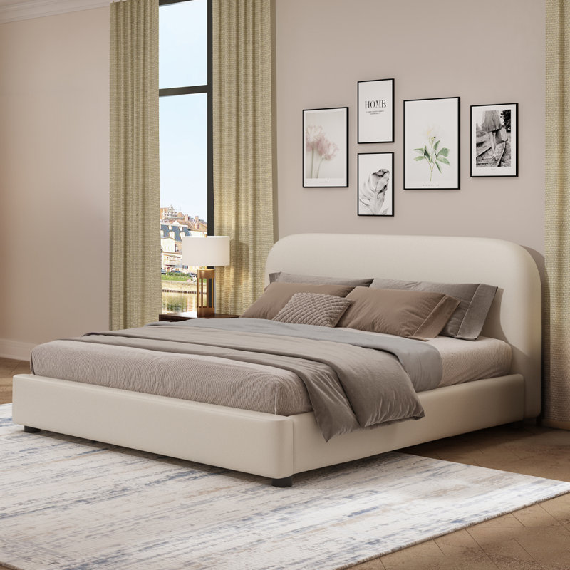 Arden Upholstered Bed in Beige, Queen