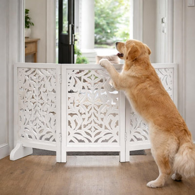 3-Panel Freestanding Foldable Wooden Dog Gate