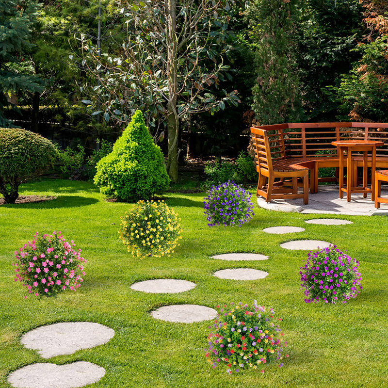 Buisson de fleurs artificielles avec des fleurs colorées de feuilles d'eucalyptus pour des arbustes de jardin, Jaune