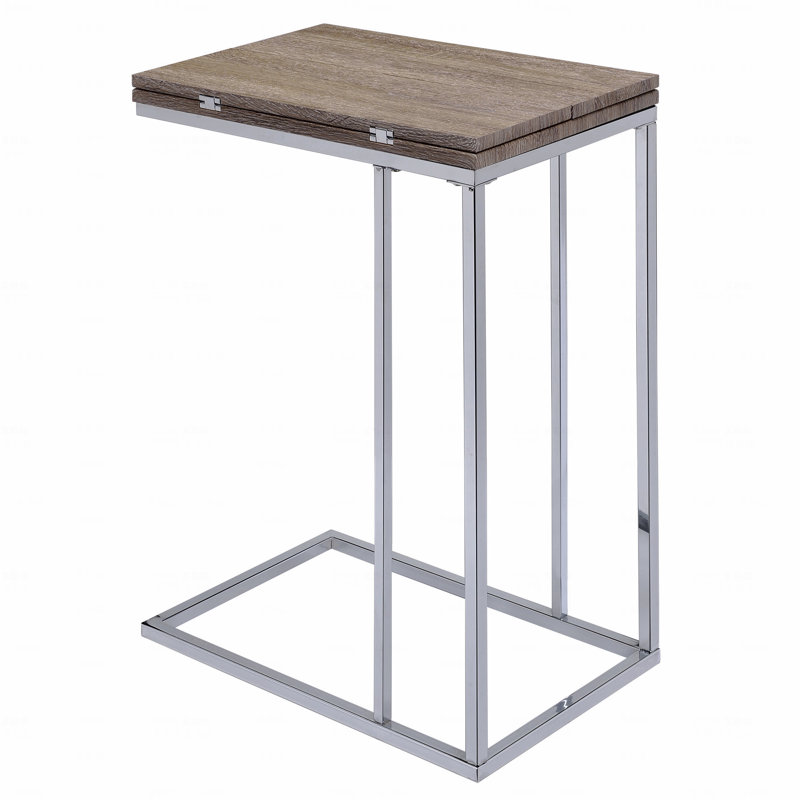 Table d'appoint en chêne patiné et chrome
