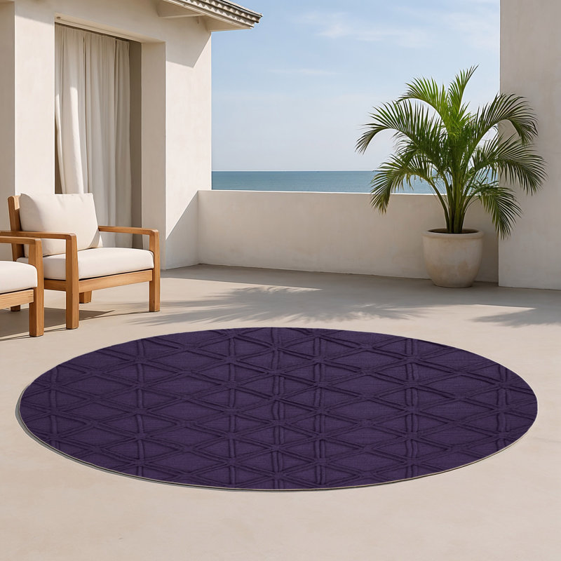 Trellis Purple Indoor and Outdoor Area Rug, Round 5'