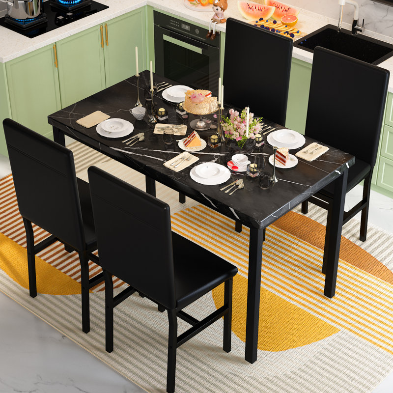 Reuben 4 - Person Four Leg Dining Set, Black