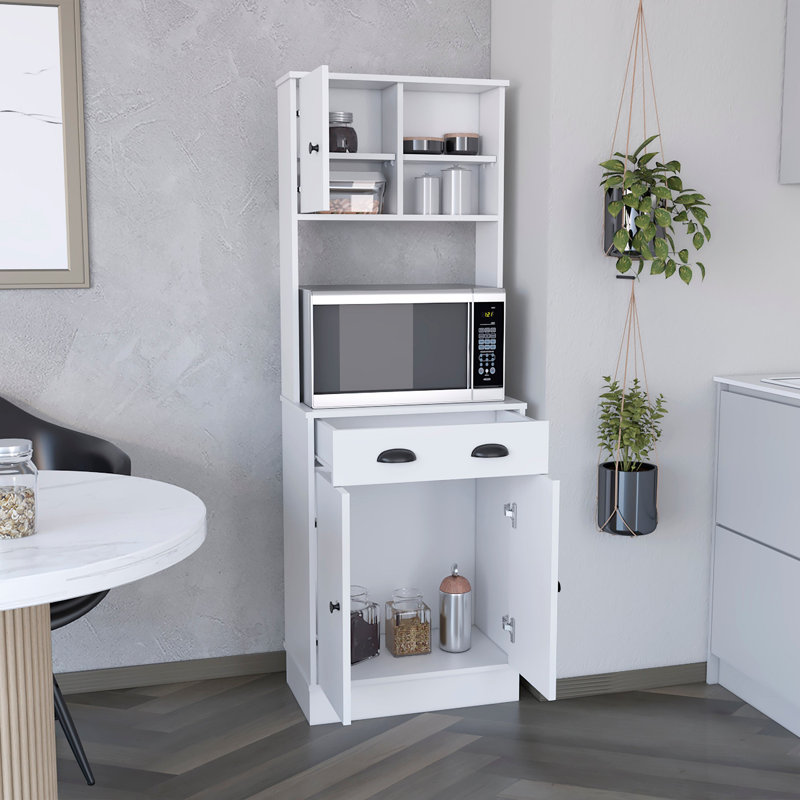 Jenyka Pantry Cabinet with Drawer and 3-Doors, Kitchen, White