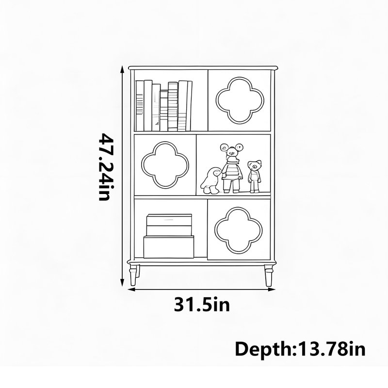 Dee, (3 Shelves) 47.24"H x 31.5"W x 13.78"D, Ivory