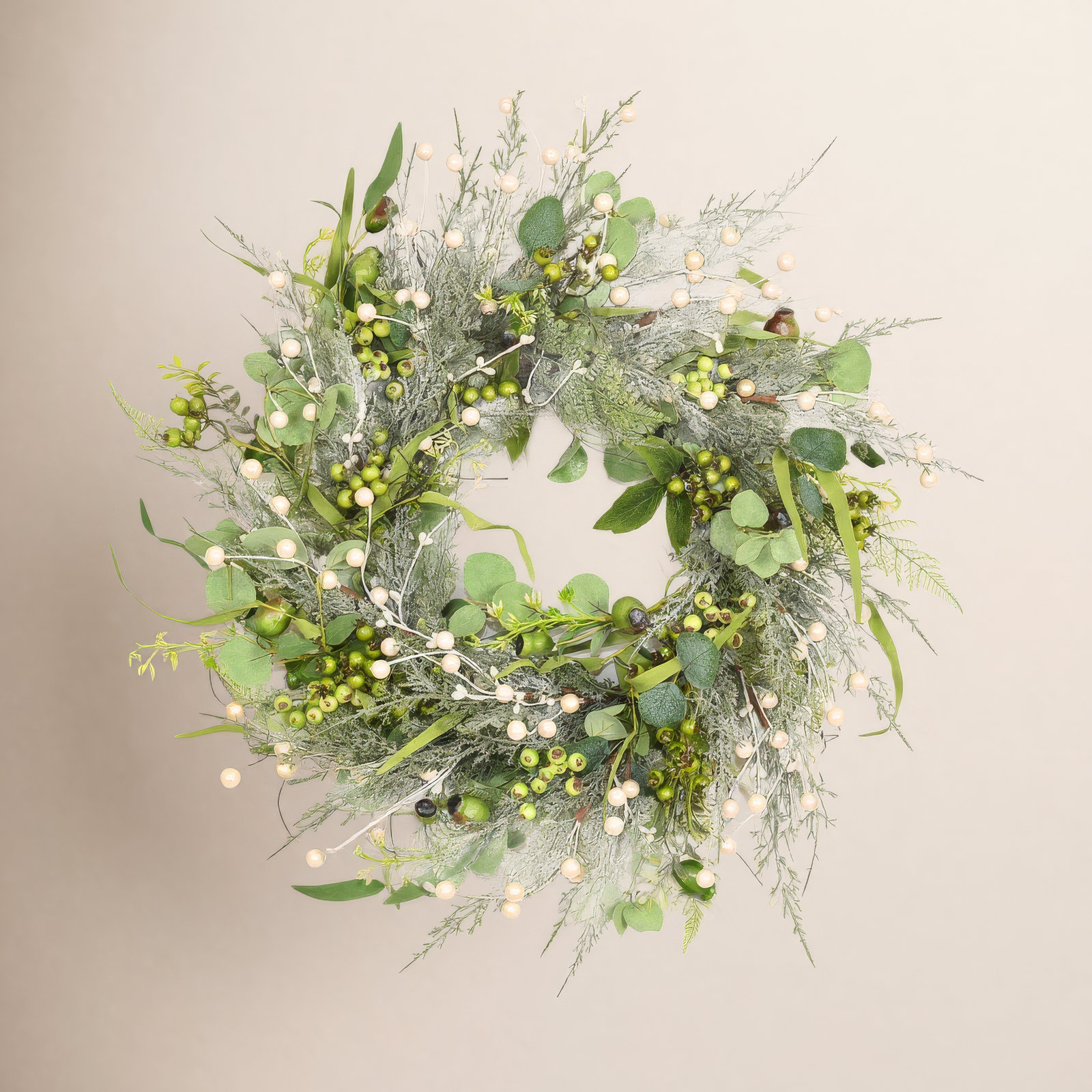 24" Artificial Farmhouse Blossom Cluster Greenery Cypress Eucalyptus Berry Christmas Day Winter Front Door Wreath