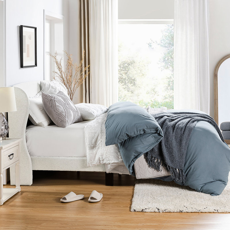 Amati Upholstered Wingback Platform Bed, Oatmeal, Full