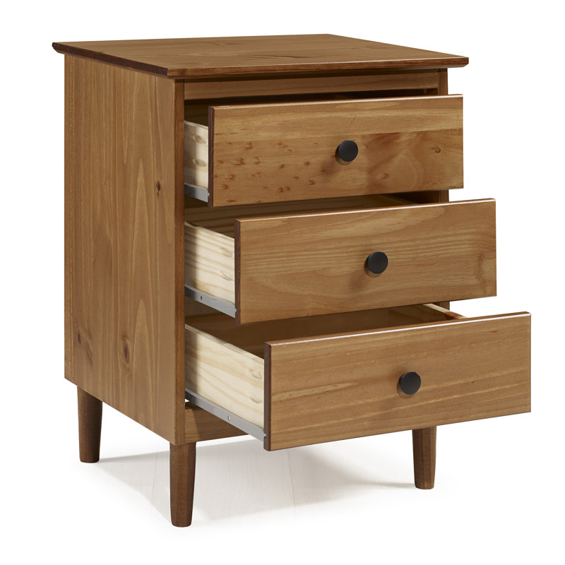 Bhuneshwar 3-Drawer Solid Wood Nightstand, Caramel