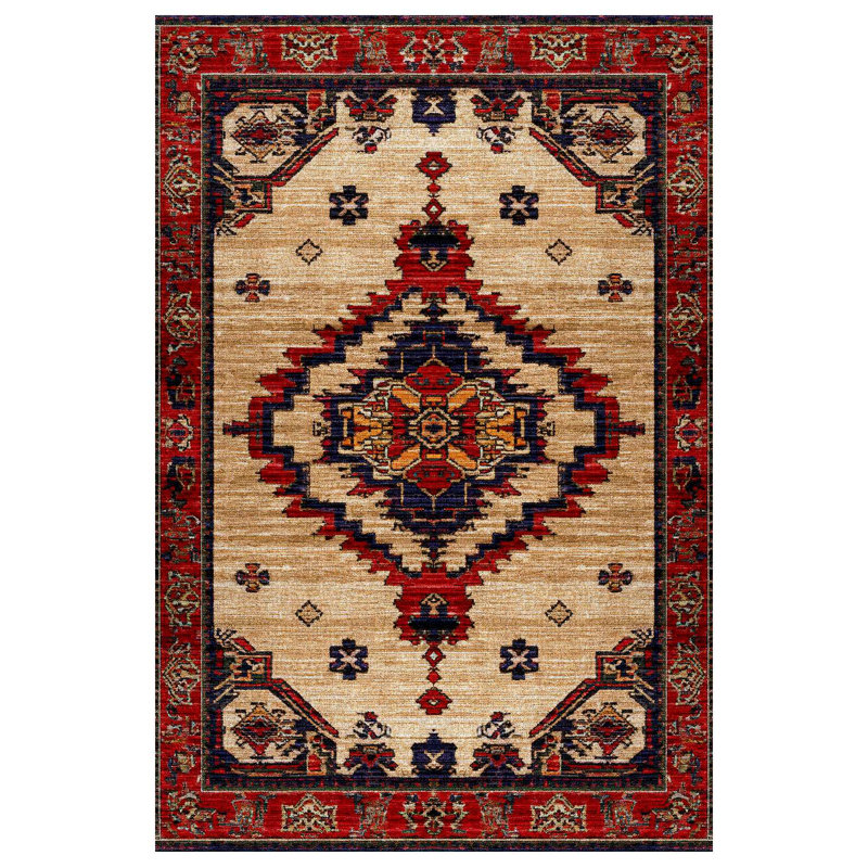 Strawbridge Burgundy Beige Moroccan Machine Printed Cotton Polyester Area Rug, Runner 4' x 14'10"