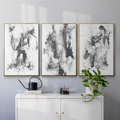 Graphite abstrait I, reproduction encadrée sur toile 3 pièces