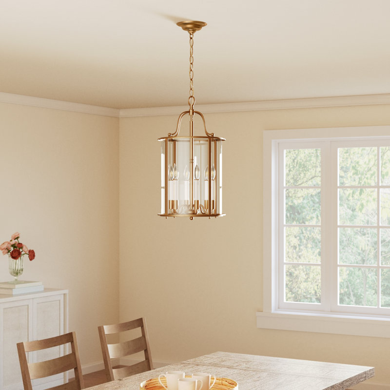 Tide 6 - Light Steel Dimmable Lantern Chandelier, Heirloom Brass