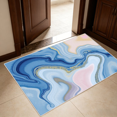 1PC Blue Pink Fluid area rug, Elegant versatile decorative floor carpet, Easy to clean and maintain, Ideal furnishing piece for bedroom, Living room, Hallway, Entryway, Dorm and Office to refresh your home interior atmosphere