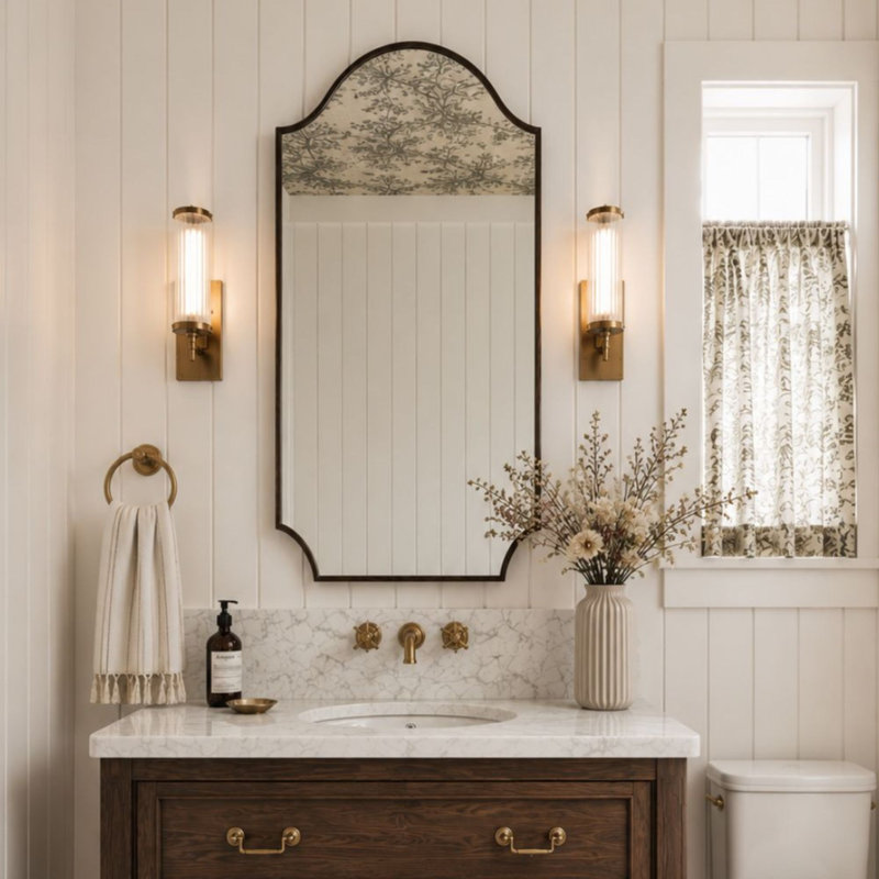 Airius Decorative Scalloped Bathroom Vanity Mirrors, Arched Wall Mirror, Oil Rubbed Bronze, 32" x 24"