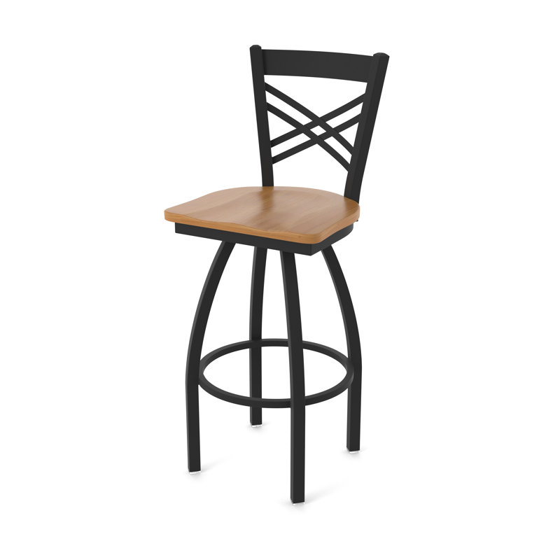 820 Catalina Swivel Bar Stool, Wood-Medium Maple, Counter Stool (25" Seat Height), Black Wrinkle