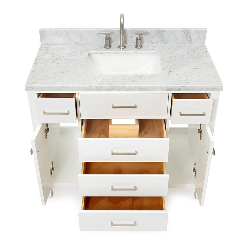 Abbate 42" Single Bathroom Vanity with Carrara White Marble Top, White