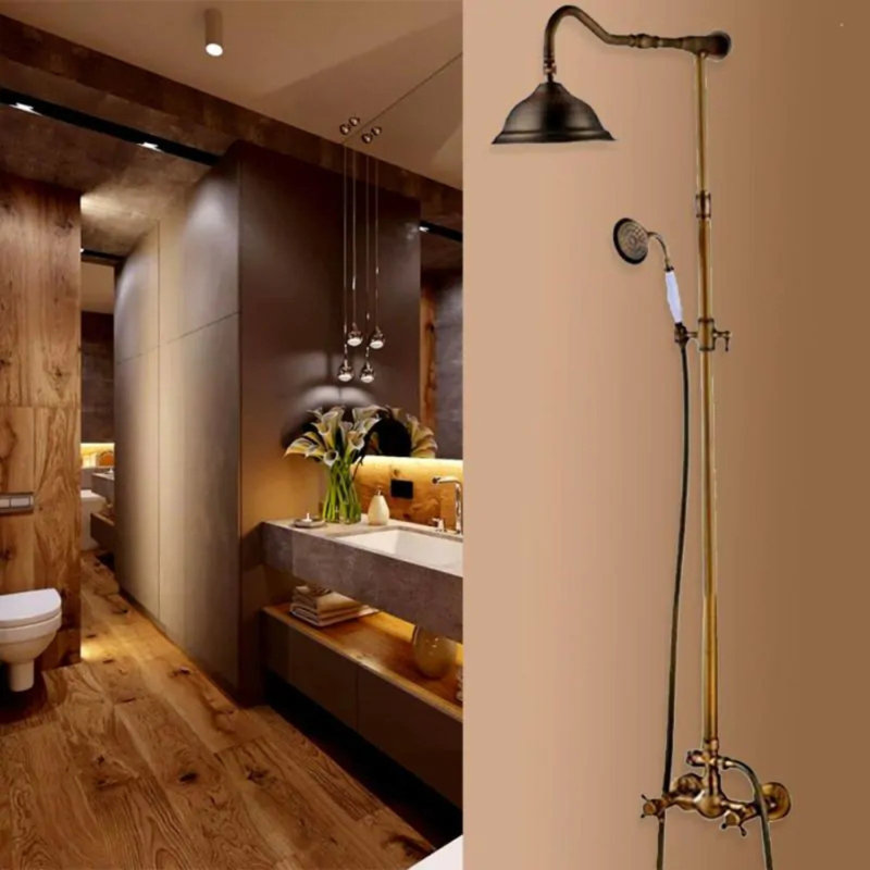 Juno European Solid Brass Handheld Shower Head with Hot Cold Mixer Elegant Bathroom Shower Set