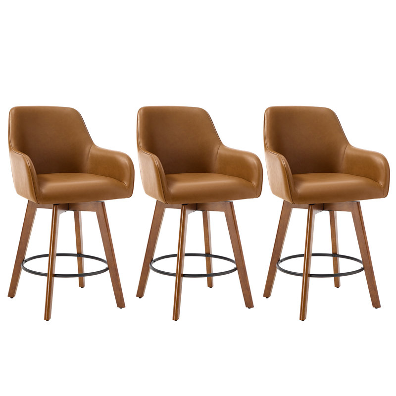 Tabourets de bar rotatifs à hauteur de comptoir de 25 po avec structure et accoudoirs en bois massif Advika (ensemble de 3)