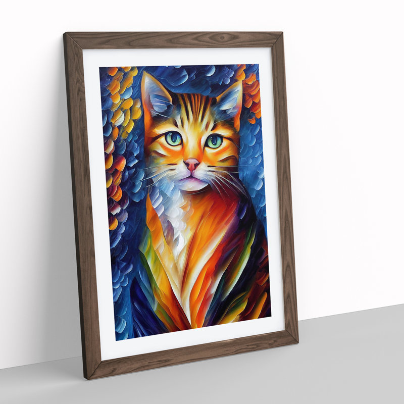 Cat Portrait No.2 - Single Picture Frame Print, 46cm H x 34cm W x 2cm D, Walnut