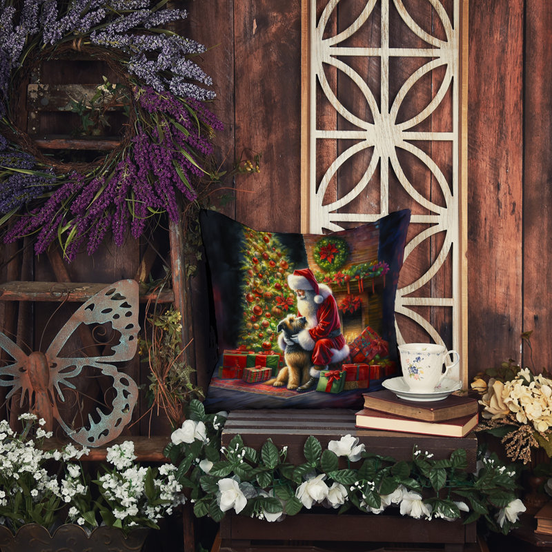 Coussin décoratif lévrier irlandais et père Noël, H 14 po x l 14 po