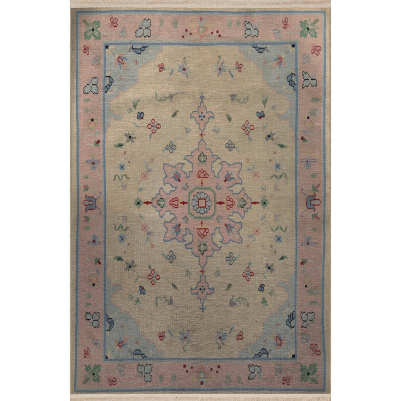 Tapis oriental lavable intérieur / extérieur rose poudre, Rectangle 4 pi x 6 pi