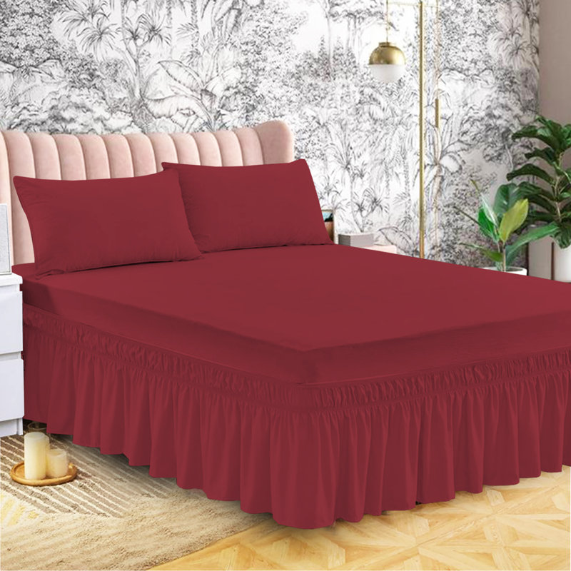 Bel Tailored Wrap Around Bed Skirt, Double (4'6), Burgundy