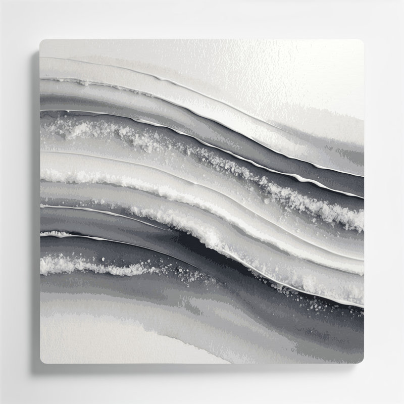 Art mural horizontal gris rayé gris et blanc en métal, H 8 po x l 8 po