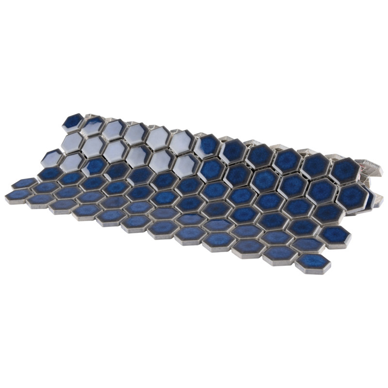 Tribeca 1" Hex Glossy 10-1/4 " x 11-7/8 " Porcelain Mosaic Floor and Wall Tile, Cobalt