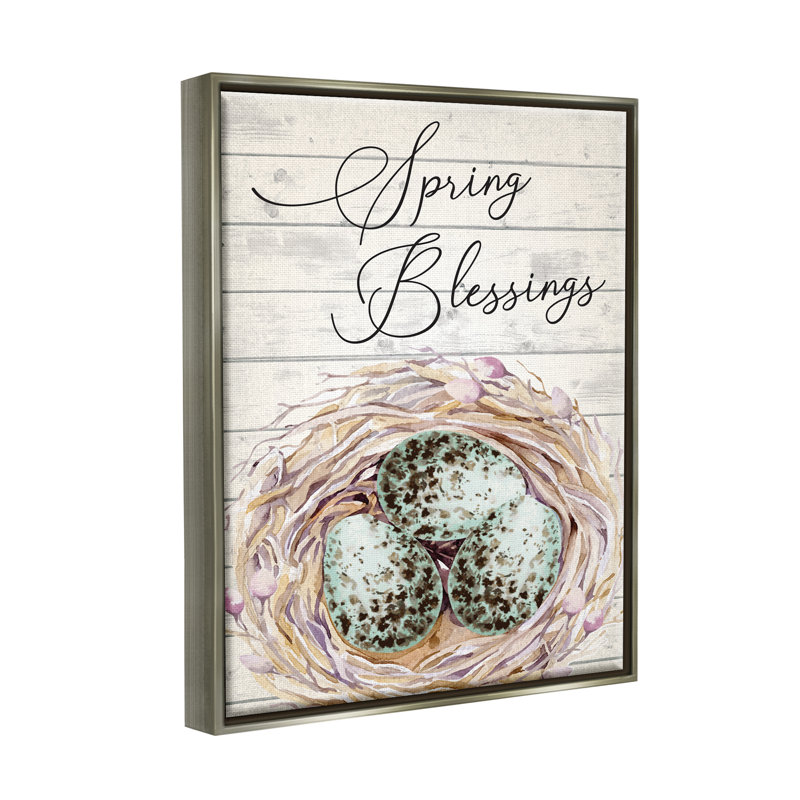 «Spring Blessings Bird Nest Nature Floater», art mural par ND Art, H 31 po x l 25 po x P 1,7 po, Cadre flottant gris lustré