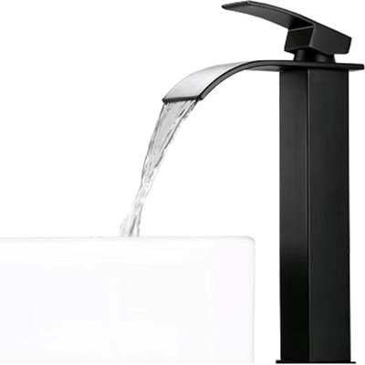 Tall Waterfall Basin Mixer Tap, Bathroom Sink Tap (Black)