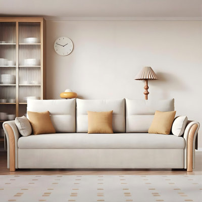 70.87"Modern Minimalist Extendable Foldable Multi-Functional Convertible Sofa Bed for Small Living Room, Solid Wood Frame with Linen Blend