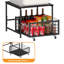 Tablette de rangement coulissante à 2 niveaux avec panier roulant, table d'appoint en métal noir et organisateur pour le salon, la chambre à coucher et la cuisine
