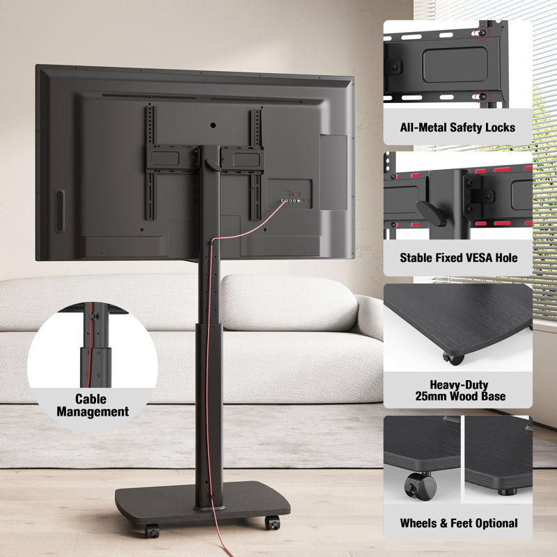 Floor-standing Horizontal And Vertical Screen Tv Stand, Up To 65 Inches, Black