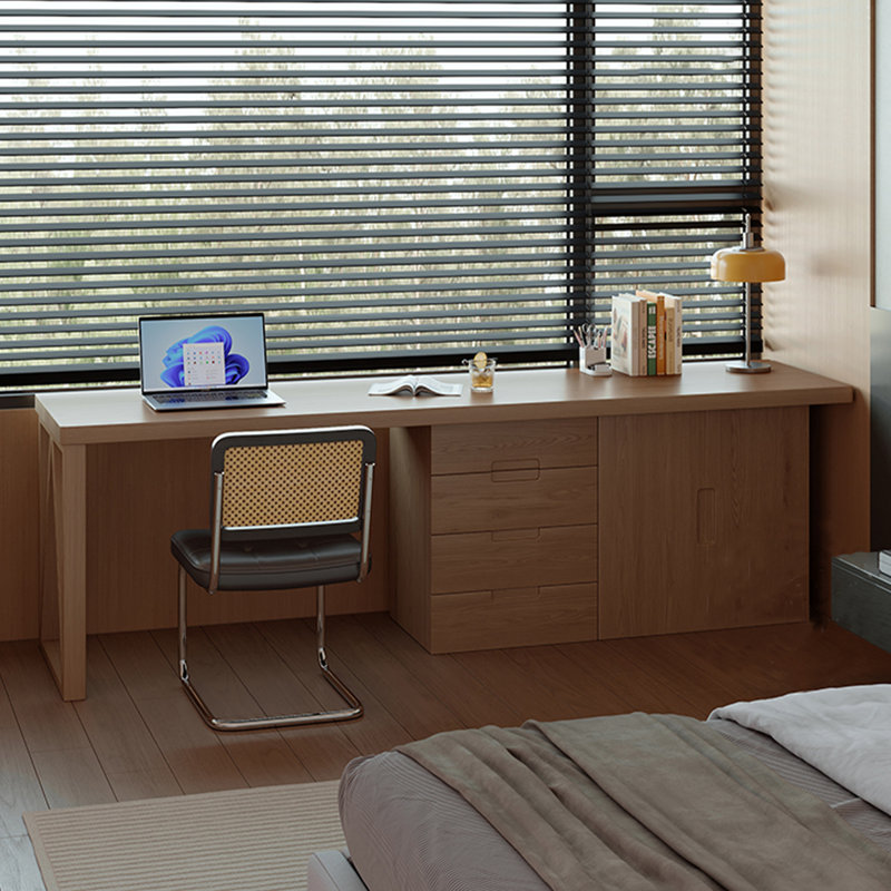Bureau rectangulaire brun en bois massif avec 4 tiroirs, H 29,53 po x l 86,61 po x P 23,62 po