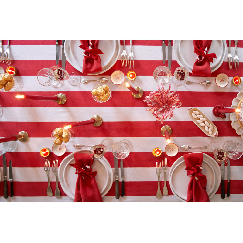 St. Tropez Handmade Striped Tablecloth, 86" L x 59" W, Red