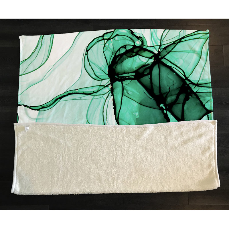 Throw Blanket, 51" W x 60" L, Abstract, Green/White